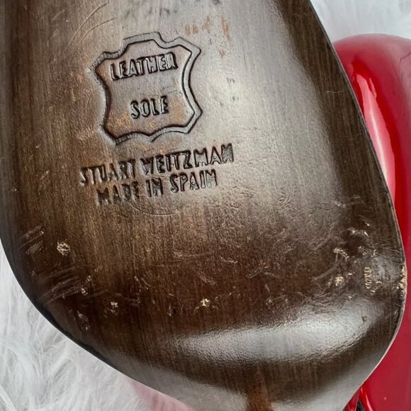 Stuart Weitzman Cherry Red Heels Pumps Patent Leather Open Toe 4" Valentines Day - Picture 9 of 16